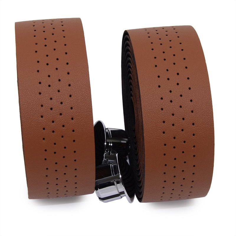 KINGOU Brown Synthetic Leather Road Bike Handlebar Tape Bicycle Bar Tapes - 2PCS Per Set - Image 1